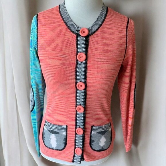 One Girl Who Womens XS Colorful Hippie Boho Button Down Cardigan Sweater Pockets - Picture 10 of 10